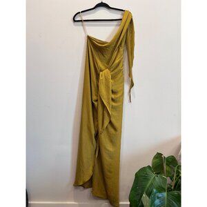Mustard One-Shoulder Wrap Dress